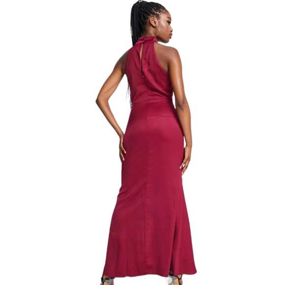 NWT ASOS Little Mistress HIGH NECK SATIN MAXI DRESS Size 8 WINE RED Cocktail - Picture 2 of 10